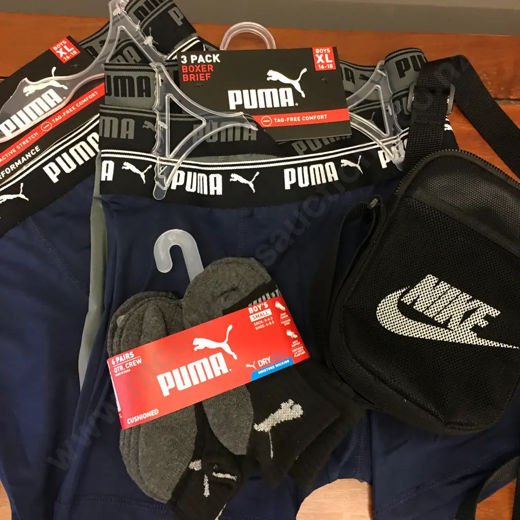 Nike Pouch, Puma Boys Small Socks & Puma Boxer Briefs x6 Image 1++